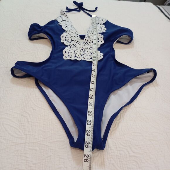 Cupshe Blue One Piece Swimsuit Size M With Lace Women's - Picture 12 of 12